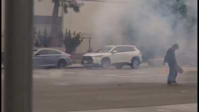 This is America. Militarized troops unload on a peaceful, unarmed skateboarder during an ICE raid at a California Home Depot today