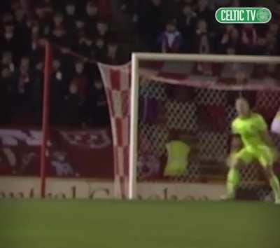 Jota and Joe Hart’s golf celebration yesterday after the Portuguese winger scored a 62nd minute to clinch a 3-2 victory over Aberdeen for Celtic