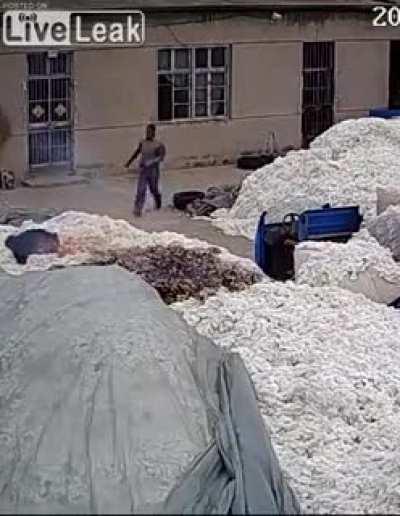 Using a lighter to open plastic bags at a COTTON WAREHOUSE...?