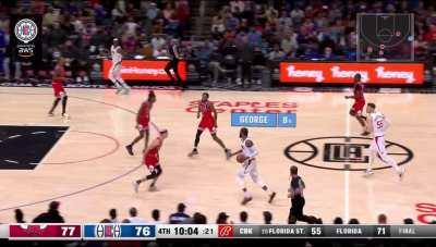 [Highlight] Paul George crosses Caruso, takes the contact, and hits a wild falling shot off the board!