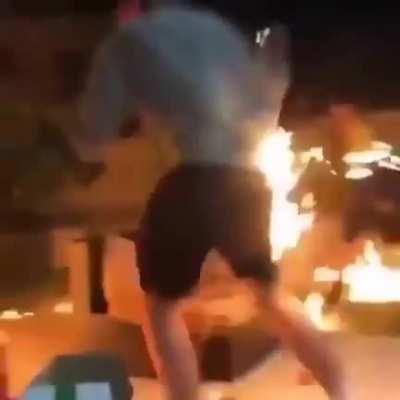 Man plays with gasoline and fire, wins gold