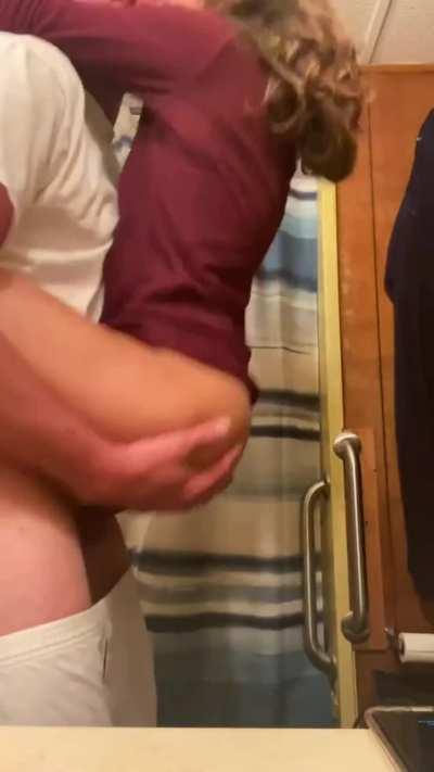 Hopping into his arms and onto his cock