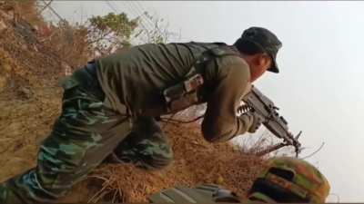 Kangleipak Communist Party (KCP) soldiers firing M60 MG at people defence forces [Myanmar]