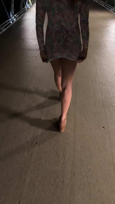 [F] Dared by hubby to wear no panties and flash on a public bridge. I think a couple of guys noticed ;)