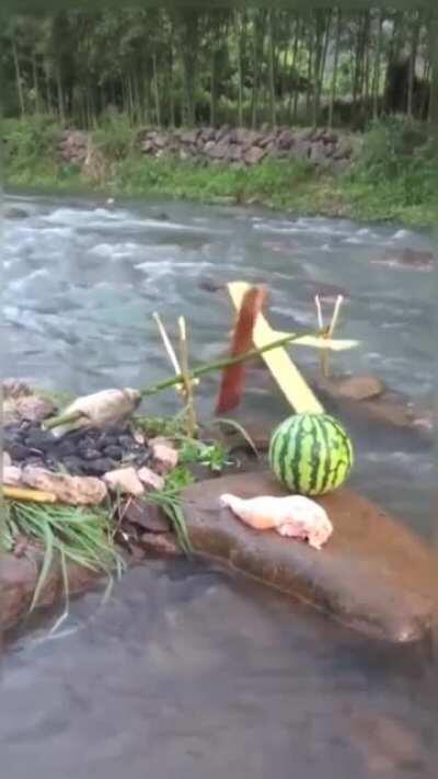 Cooking fish outdoors