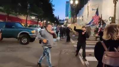 Trump supporters in trucks attempt to run down protesters in Portland