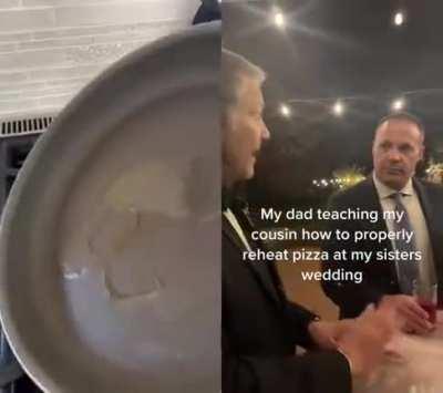 The reheating of a cold slice of pizza...