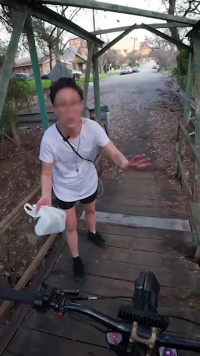 A biker steals Karen's snacks