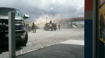 Holy shit war zone type of feeling here. This was in Tamaulipas Mexico. Mexican military against sicarios