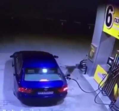 In the USA Fuel Pump hoses are made to breakaway before this happens.