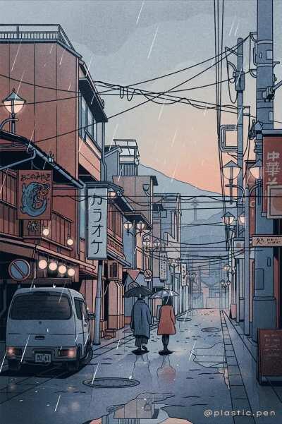 A rainy morning in Japan - Another background study I just finished!