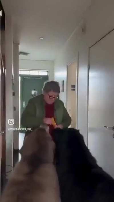 Grandma dispersing treats