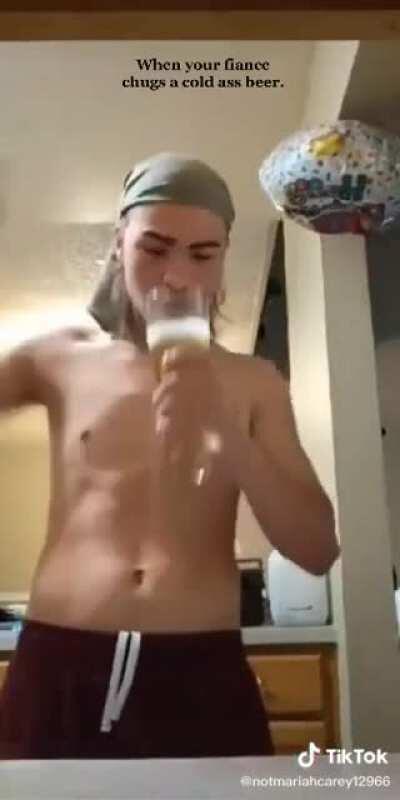 That’s one way to chug a cold one.