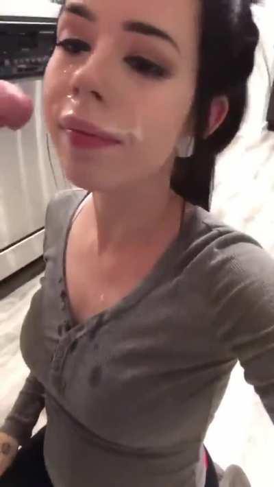 A girl who loves getting cum on her face