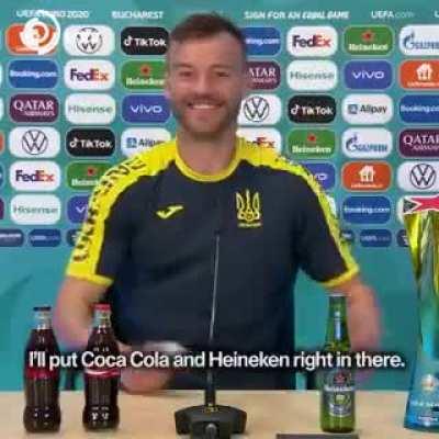 Yarmolenko's take on the presence of Coca Cola during post match conferences