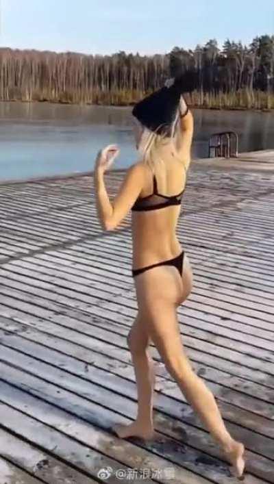 To jump in a frozen lake