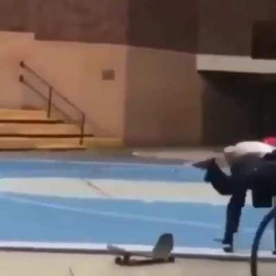 Smashing a skateboard