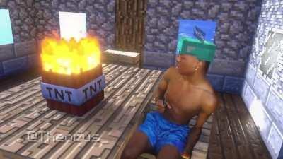 Me when I discovered TNT on Minecraft (By @Theorus_)