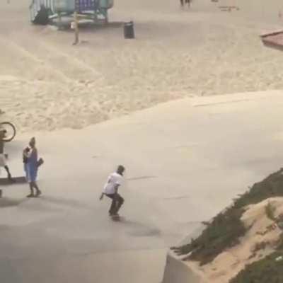 Skateboarding to the beach