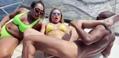 Hot orgy party in one speedboat with my two hot trans friend, one hot girl and one big cock boy