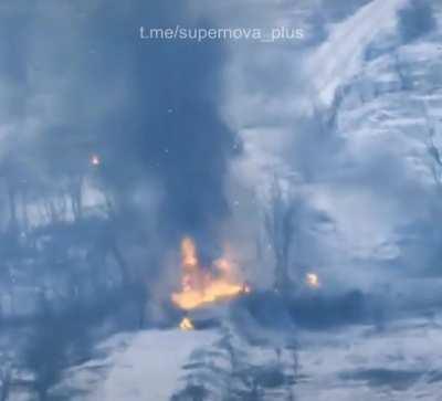 Russian Tank Being Blown Up and Does a Nice Turret Toss