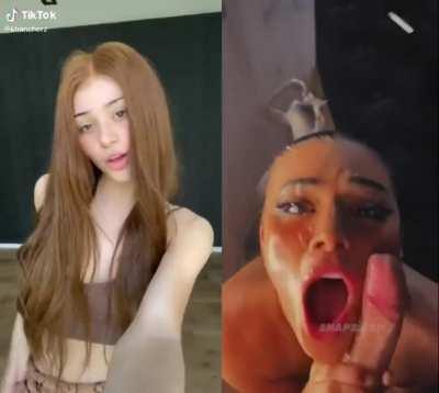 Tiktok slut worships cock and milks out a MASSIVE facial