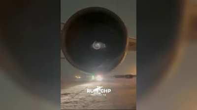 747-400F vs luggage carts. Luggage cart wins!