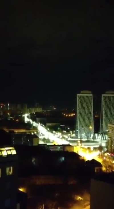 Archival Footage: Intense Fire Fight in Kyiv Close to the Ministry of Infrastructure Building. Late February 2022. Return Fire Can be Seen.