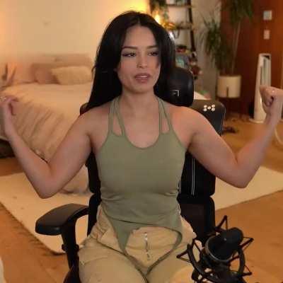 Valkyrae Adjusting Her Bra