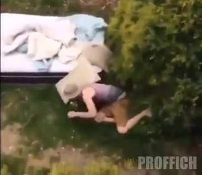 Jumping from the roof to the ...mattress...