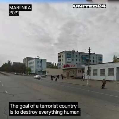 Visual example of how your city can look before and after the arrival of Russians, using the Ukrainian city of Mariinka as a case