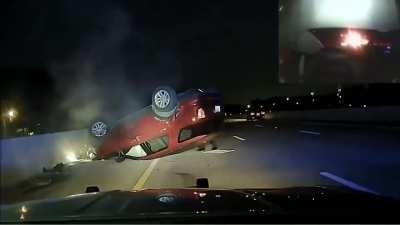 Cop flips a pregnant woman's car bcoz she took too long to pull over