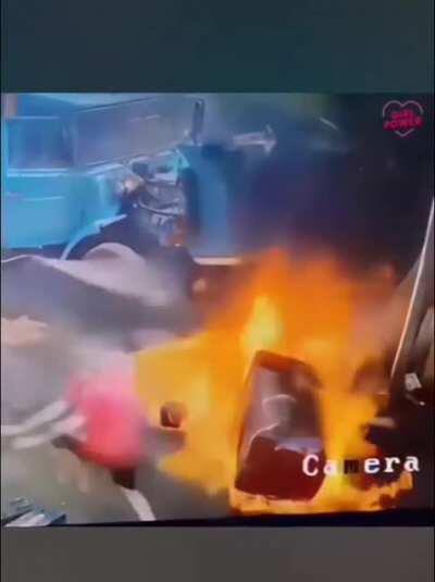 Instant regret after he tries to weld his fueltank