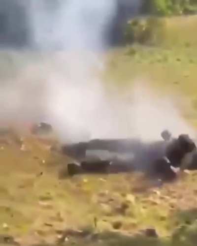 RPG warhead tragically detaches from drone and detonates at the feet of soldier trying to  launch it. Footage from People's Defense Force in Myanmar