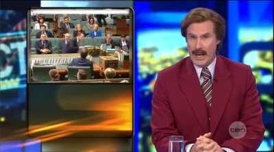 Ron Burgundy joins an Australian news show live and it's hilarious.