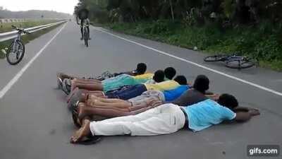 Getting run over by a bike on purpose