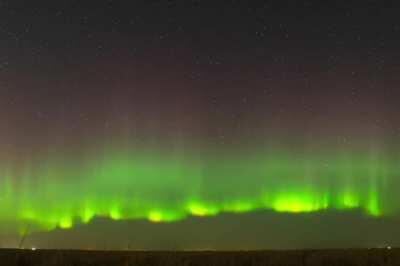 northern lights growing from a faint band to dancing overhead in the span of an hour. March 20 2021 , Canada
