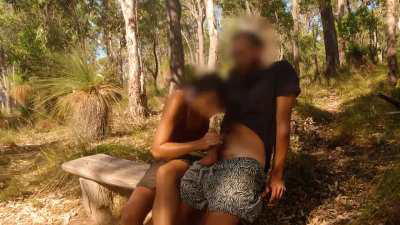 Never been this daring before! Making my man cum right by the path!