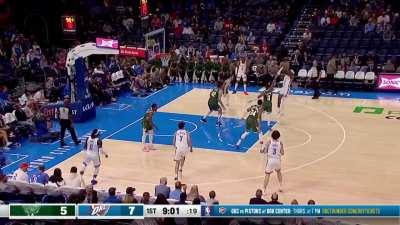 [Highlight] Shai Gilgeous-Alexander creates separation on Damian Lillard with a smooth behind the back move before splashing the jumper