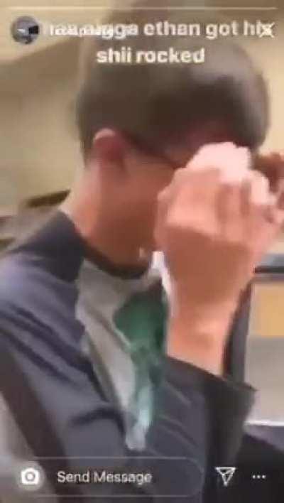 Teenager hits woman, she hits him back, and he runs away crying