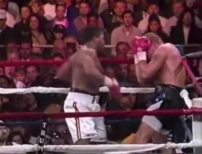 Ray Mercer KOs Tommy Morrison (1991). Both fighters were undefeated prior to the fight. Morrison was up on all three of the judges' scorecards (39-37) before the KO.