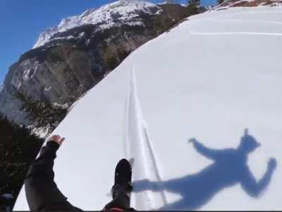 Snowboarder goes off trail