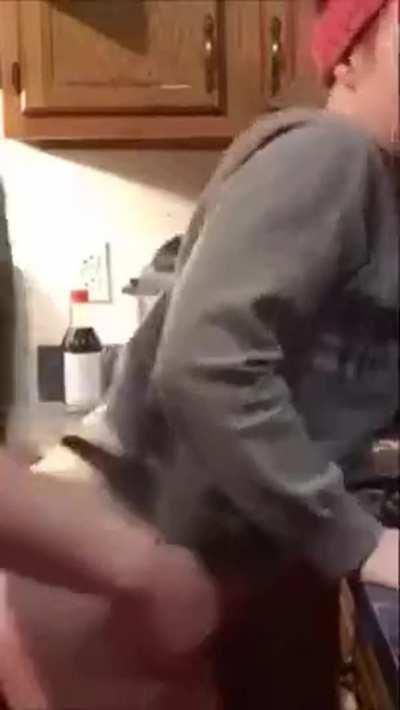 Surprising Mom in the kitchen when I come back home