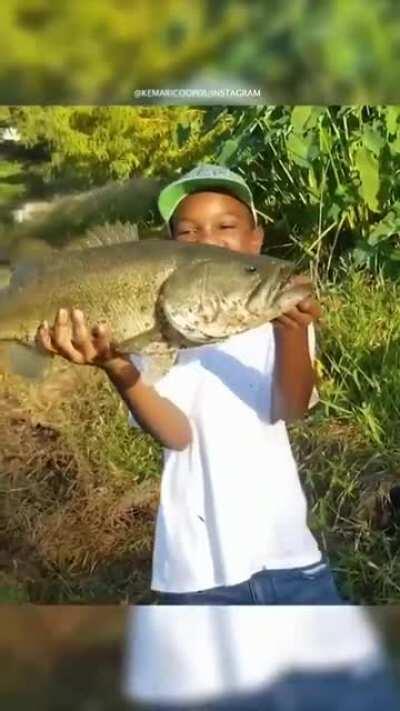 My wife's boyfried took our son to the lake and he had this happy freakout when he caught a fishie!