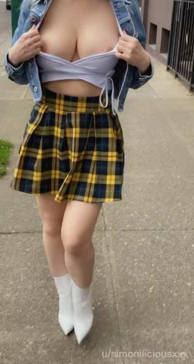 Stacked student likes to show her tits on the street