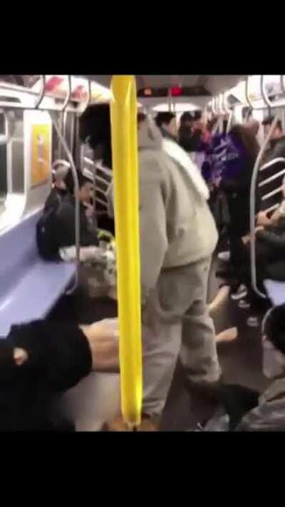 A man and his mannequin on the subway