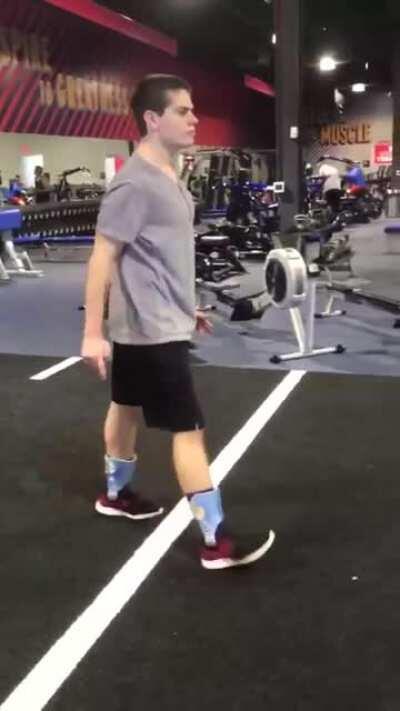 Stuck in a wheel chair his whole life, Micheal was able to start walking again. This is him 1 month after trying.