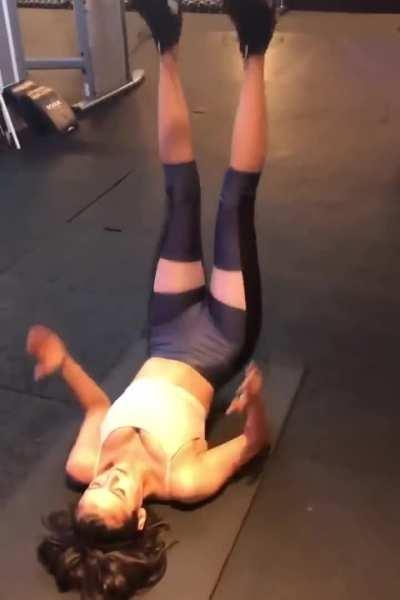 Nina Dobrev & her impressive camel toe working out in the gym