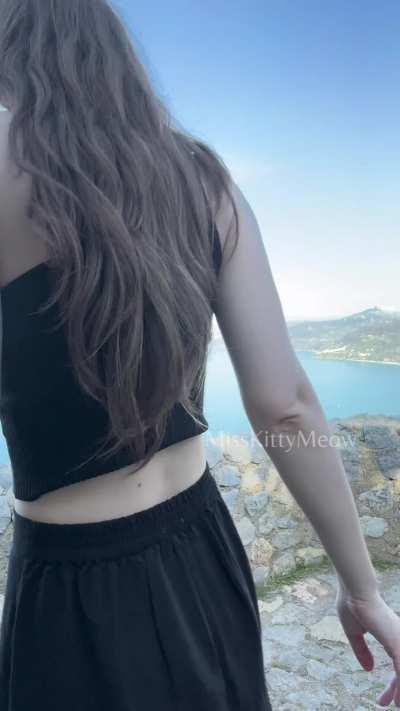 Making sure to flash my boobs in a old castle [gif]