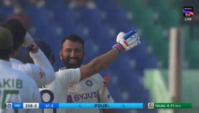 Pujji ended the century drought under the goat captain kl. It is his fastest century. After 52 innings. Pujjiball🔥🔥